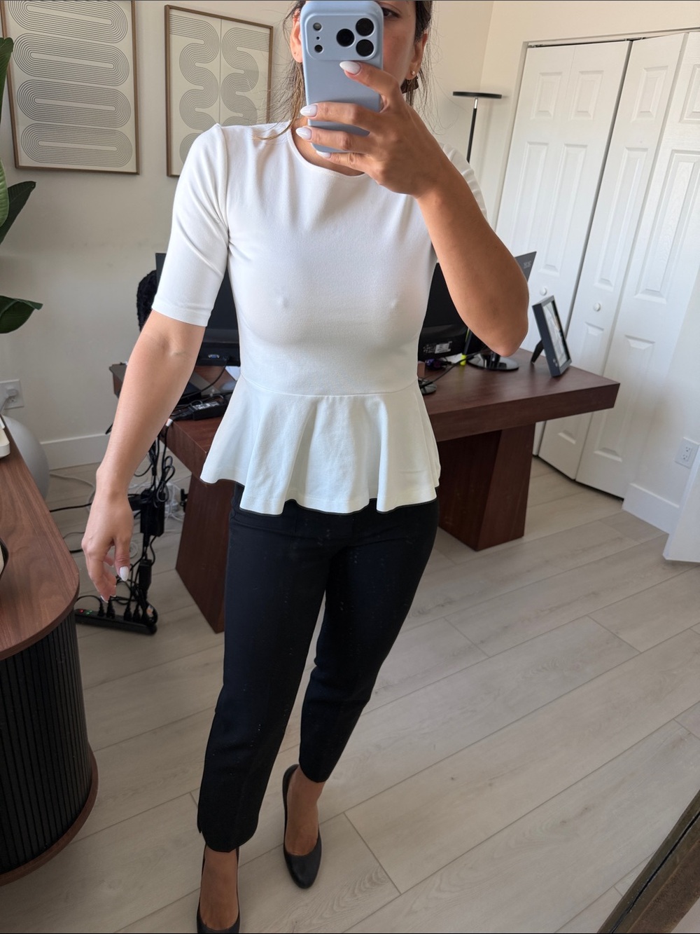 Zara White Peplum Short-Sleeve Top